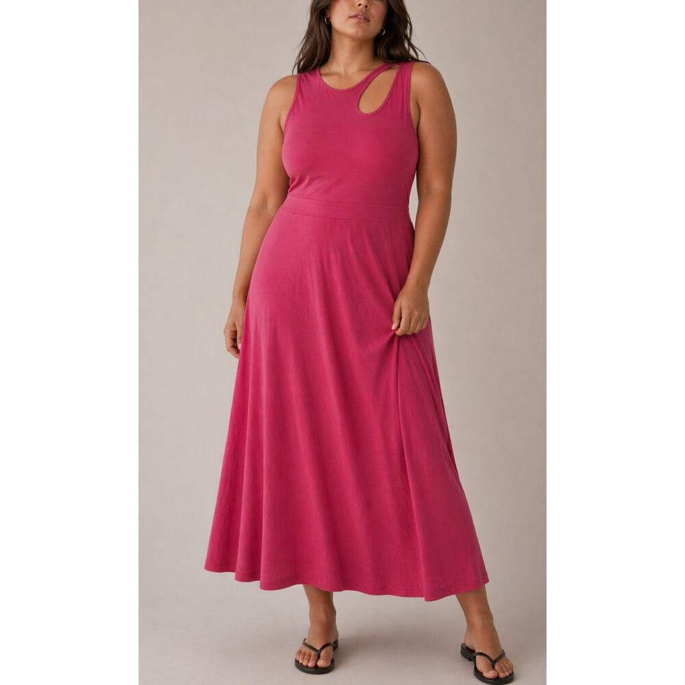 Marcella NYC Jersey Midi Dress Flowy Shoulder Cut Out  3X Minimal Stretch Resort